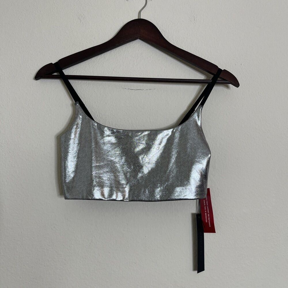 Carbon38 Silver Liquid Metallic Scoop Women's Active Workout Sportsbra SZ S